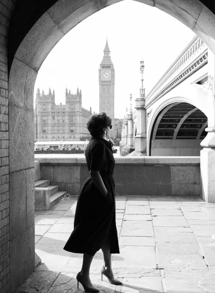 Elegant London Black and White Silhouette Portrait Photoshoot in front of Big Ben